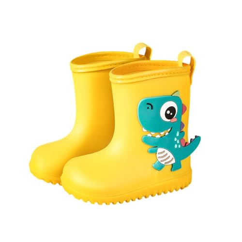 Hixingo Gummistiefel Kinder Unisex Rutschfest, Dinosaurier Karikatur Regenstiefel Regenschuhe Jungen Leicht, Gummistiefel Mädchen, Halbhohe Regenstiefel Wasserdicht (Gelber Dinosaurier,16) von Hixingo