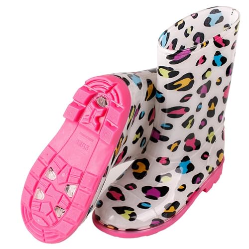 Hixingo Gummistiefel Kinder Unisex Rutschfest, Karikatur Regenstiefel Regenschuhe Jungen Leicht, Gummistiefel Mädchen, Halbhohe Regenstiefel Wasserdicht (Leopardenmuster,23) von Hixingo