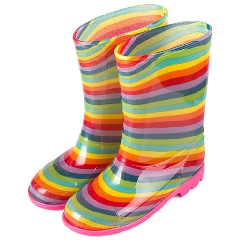Hixingo Gummistiefel Kinder Unisex Rutschfest, Karikatur Regenstiefel Regenschuhe Jungen Leicht, Gummistiefel Mädchen, Halbhohe Regenstiefel Wasserdicht (Regenbogen,19) von Hixingo