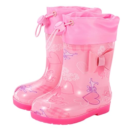 Hixingo Gummistiefel Kinder Unisex Rutschfest, Karikatur Regenstiefel Regenschuhe Jungen Leicht, Stiefel Mädchen, Regenstiefel Wasserdicht für Sommer und Winter (Rosenrot,16) von Hixingo