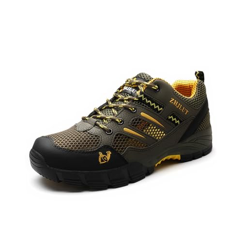 Hixingo Herren Damen Wanderschuhe, Atmungsaktives Netzgewebe Trekkingschuhe rutschfest Trekking Wanderschuhe, Verschleißfest Bergschuhe (Gelb-Grau,38) von Hixingo