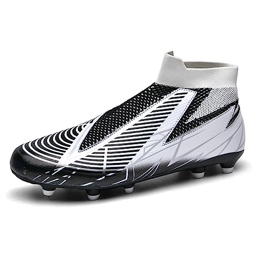 Hixingo Kinder Herren Fussballschuhe High Top Spike Laceless Trainingsschuhe Professionelle Turnschuhe Outdoor Sportschuhe Atmungsaktive Bequeme Slip On Football Schuhe von Hixingo