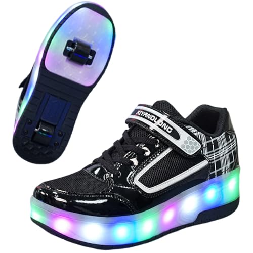Hixingo Kinder Schuhe mit Rollen, Atmungsaktiv Rollschuhe Schuhe mit Haken und Öse, Abriebfest Skateboardschuhe Multifunktionale Sneaker für Jungen und Mädchen (Schwarz Weiß,40) von Hixingo