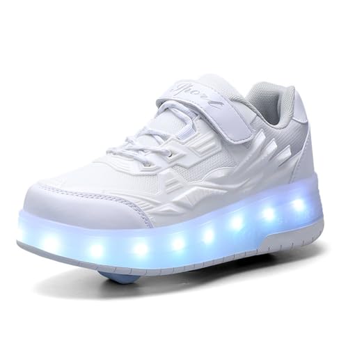 Hixingo Kinder Schuhe mit Rollen, Atmungsaktiv Rollschuhe Schuhe mit Haken und Öse, Abriebfest Skateboardschuhe Multifunktionale Sneaker für Jungen und Mädchen (Weiß,35) von Hixingo