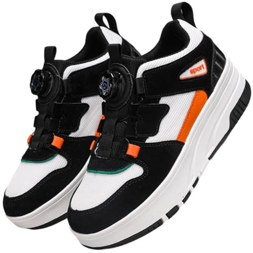 Hixingo Kinder Schuhe mit Rollen, Rollschuhe Schuhe für Mädchen, Abriebfest Skateboardschuhe mit Drehbaren Schnürsenkeln Multifunktionale Sneaker (Orange,37) von Hixingo