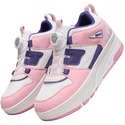 Hixingo Kinder Schuhe mit Rollen, Rollschuhe Schuhe für Mädchen, Abriebfest Skateboardschuhe mit Drehbaren Schnürsenkeln Multifunktionale Sneaker (Rosa,34) von Hixingo