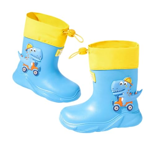 Hixingo Kinder Unisex Gummistiefel Rutschfest, Karikatur Regenstiefel Regenschuhe Jungen Leicht, Gummistiefel Mädchen, Halbhohe Regenstiefel Wasserdicht (Blauer Dinosaurier,20) von Hixingo