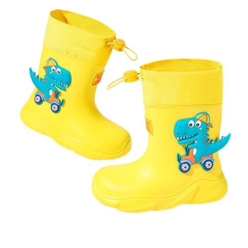 Hixingo Kinder Unisex Gummistiefel Rutschfest, Karikatur Regenstiefel Regenschuhe Jungen Leicht, Gummistiefel Mädchen, Halbhohe Regenstiefel Wasserdicht (Gelber Dinosaurier,17) von Hixingo