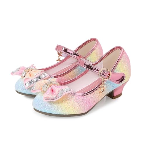 Hixingo Prinzessin Schuhe Mädchen 26-34, Pailletten Prinzessin Schuhe Kinder Stöckelschuhe Mary Jane Mädchen Glitzer für Elegante Geburtstag Verkleidung Partys (117 Regenbogen,30) von Hixingo