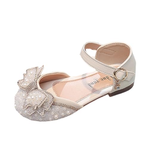 Hixingo Prinzessin Schuhe Mädchen Verkleidung, Mary Jane Sandalen Prinzessin Hochzeit Party Schuhe Pumps für Kinder Bühnenoutfits & Festliche Anlässe,Stil RX66 (Beige,34) von Hixingo