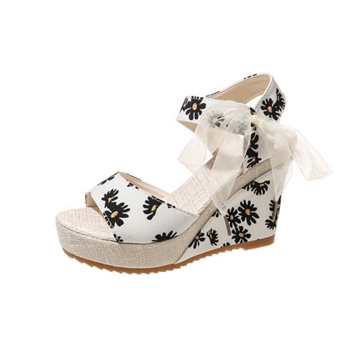 Hixingo Sandalen Sommer Damen 2025, Damen Sandalen Sommer mit Platform Absatz 10CM Elegant Bequem Frauen Sommerschuhe Sportlich Peep Toe Outdoorsandalen (37,CJ01 Weiß) von Hixingo