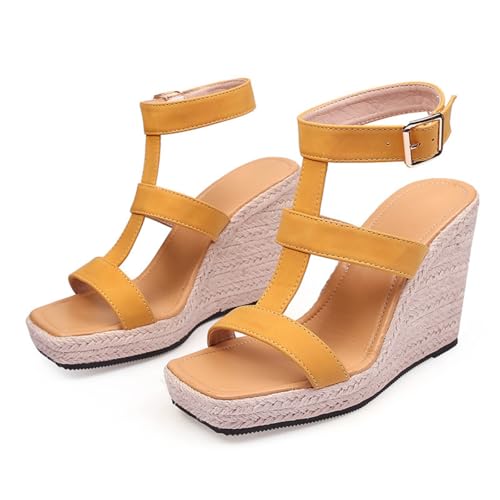 Hixingo Sandalen Sommer Damen 2025, Damen Sandalen Sommer mit Platform Absatz 10CM Elegant Bequem Frauen Sommerschuhe Sportlich Peep Toe Outdoorsandalen (38,9720 Gelb) von Hixingo