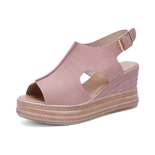 Hixingo Sandalen Sommer Damen 2025, Damen Sandalen Sommer mit Platform Absatz 10CM Elegant Bequem Frauen Sommerschuhe Sportlich Peep Toe Outdoorsandalen (39,G69 Pink) von Hixingo