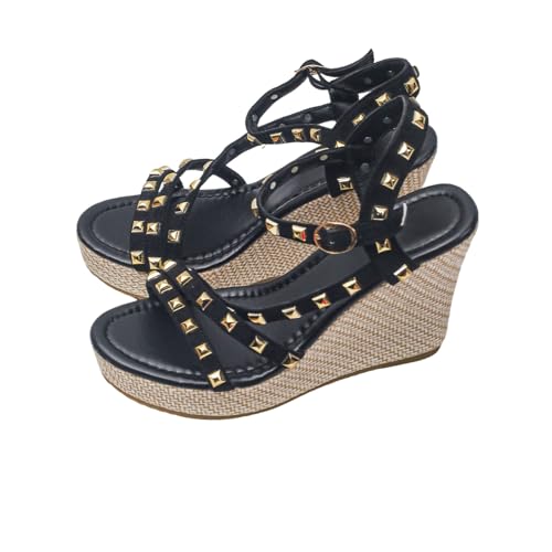 Hixingo Sandalen Sommer Damen 2025, Damen Sandalen Sommer mit Platform Absatz 10CM Elegant Bequem Frauen Sommerschuhe Sportlich Peep Toe Outdoorsandalen (40,528 Schwarz) von Hixingo