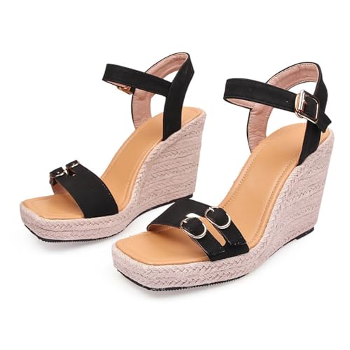 Hixingo Sandalen Sommer Damen 2025, Damen Sandalen Sommer mit Platform Absatz 10CM Elegant Bequem Frauen Sommerschuhe Sportlich Peep Toe Outdoorsandalen (40,9720-11 Schwarz) von Hixingo