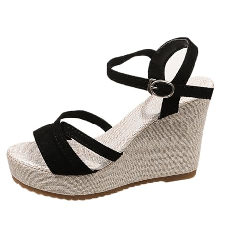 Hixingo Sandalen Sommer Damen 2025, Damen Sandalen Sommer mit Platform Absatz 10CM Elegant Bequem Frauen Sommerschuhe Sportlich Peep Toe Outdoorsandalen (40,D01 Schwarz) von Hixingo