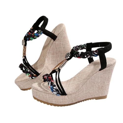 Hixingo Sandalen Sommer Damen 2025, Damen Sandalen Sommer mit Platform Absatz 10CM Elegant Bequem Frauen Sommerschuhe Sportlich Peep Toe Outdoorsandalen (40,FG6 Schwarz) von Hixingo