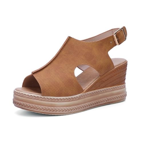 Hixingo Sandalen Sommer Damen 2025, Damen Sandalen Sommer mit Platform Absatz 10CM Elegant Bequem Frauen Sommerschuhe Sportlich Peep Toe Outdoorsandalen (40,G69 Braun) von Hixingo