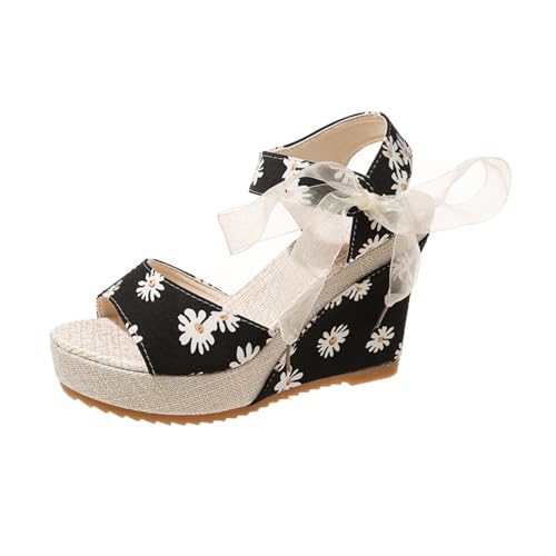 Hixingo Sandalen Sommer Damen 2025, Damen Sandalen Sommer mit Platform Absatz 10CM Elegant Bequem Frauen Sommerschuhe Sportlich Peep Toe Outdoorsandalen (42,CJ01 Schwarz) von Hixingo
