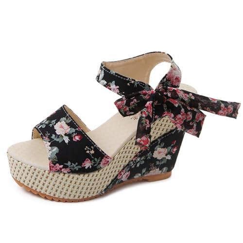 Hixingo Sandalen Sommer Damen 2025, Damen Sandalen Sommer mit Platform Absatz 11CM Elegant Bequem Frauen Sommerschuhe Sportlich Peep Toe Outdoorsandalen (40,M07 Schwarz) von Hixingo