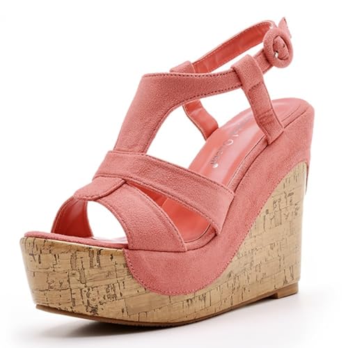 Hixingo Sandalen Sommer Damen 2025, Damen Sandalen Sommer mit Platform Absatz 12.5 CM Elegant Bequem Frauen Sommerschuhe Sportlich Peep Toe Outdoorsandalen (35,125 Rot) von Hixingo