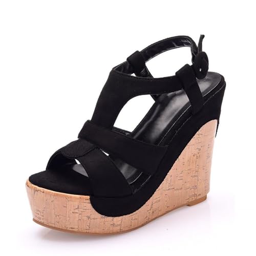 Hixingo Sandalen Sommer Damen 2025, Damen Sandalen Sommer mit Platform Absatz 12.5 CM Elegant Bequem Frauen Sommerschuhe Sportlich Peep Toe Outdoorsandalen (35,125 Schwarz) von Hixingo