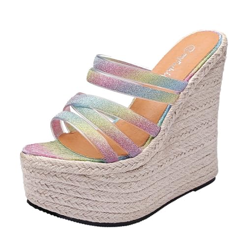 Hixingo Sandalen Sommer Damen 2025, Damen Sandalen Sommer mit Platform Absatz 15CM Elegant Bequem Frauen Sommerschuhe Sportlich Peep Toe Outdoorsandalen (36,335-16 Farbe) von Hixingo