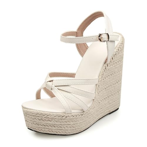 Hixingo Sandalen Sommer Damen 2025, Damen Sandalen Sommer mit Platform Absatz 15CM Elegant Bequem Frauen Sommerschuhe Sportlich Peep Toe Outdoorsandalen (37,621 Weiß) von Hixingo