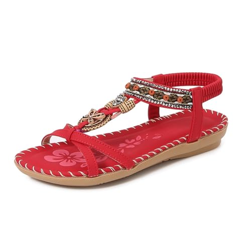 Hixingo Sandalen Sommer Damen 2025, Damen Sandalen Sommer mit Platform Absatz 2.5 CM Elegant Bequem Frauen Sommerschuhe Sportlich Peep Toe Outdoorsandalen (37,A-2 Rot) von Hixingo