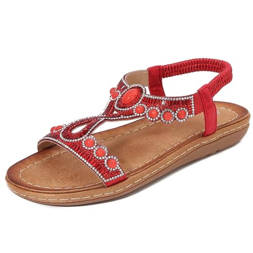 Hixingo Sandalen Sommer Damen 2025, Damen Sandalen Sommer mit Platform Absatz 2.5 CM Elegant Bequem Frauen Sommerschuhe Sportlich Peep Toe Outdoorsandalen (41,A-3 Rot) von Hixingo