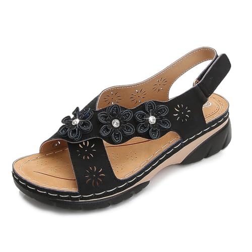 Hixingo Sandalen Sommer Damen 2025, Damen Sandalen Sommer mit Platform Absatz 4 CM Elegant Bequem Frauen Sommerschuhe Sportlich Peep Toe Outdoorsandalen (36,791-2 Schwarz) von Hixingo