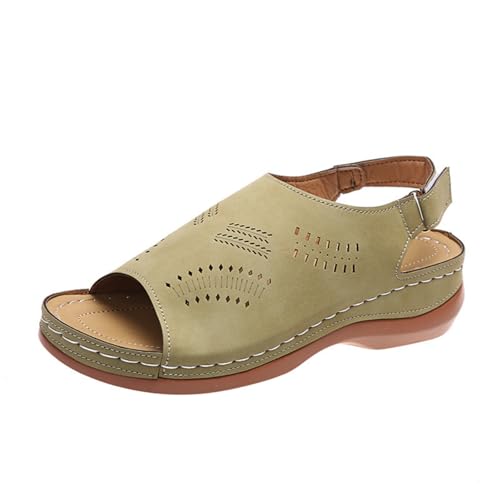 Hixingo Sandalen Sommer Damen 2025, Damen Sandalen Sommer mit Platform Absatz 4.5CM Elegant Bequem Frauen Sommerschuhe Sportlich Peep Toe Outdoorsandalen (38,013 Grün) von Hixingo
