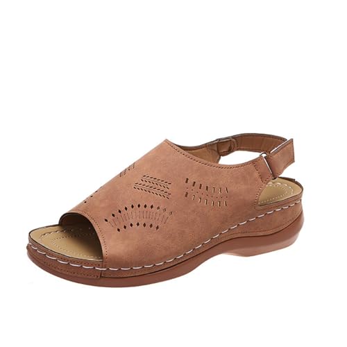 Hixingo Sandalen Sommer Damen 2025, Damen Sandalen Sommer mit Platform Absatz 4.5CM Elegant Bequem Frauen Sommerschuhe Sportlich Peep Toe Outdoorsandalen (43,013 Khaki) von Hixingo