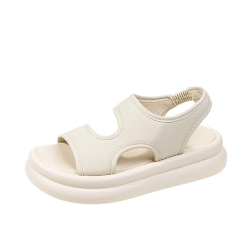 Hixingo Sandalen Sommer Damen 2025, Damen Sandalen Sommer mit Platform Absatz 4.5CM Elegant Bequem Frauen Sommerschuhe Sportlich Peep Toe Outdoorsandalen (S2158 Weiß,36) von Hixingo