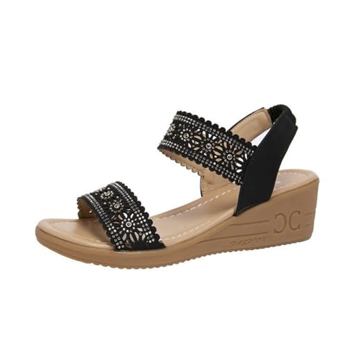 Hixingo Sandalen Sommer Damen 2025, Damen Sandalen Sommer mit Platform Absatz 4CM Elegant Bequem Frauen Sommerschuhe Sportlich Peep Toe Outdoorsandalen (37,BO6 Schwarz) von Hixingo