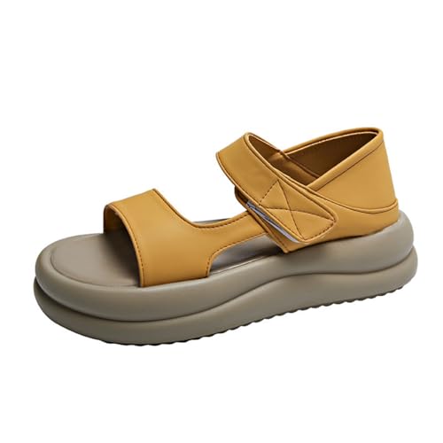 Hixingo Sandalen Sommer Damen 2025, Damen Sandalen Sommer mit Platform Absatz 4CM Elegant Bequem Frauen Sommerschuhe Sportlich Peep Toe Outdoorsandalen (39,424 Gelb) von Hixingo