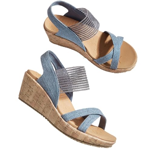 Hixingo Sandalen Sommer Damen 2025, Damen Sandalen Sommer mit Platform Absatz 5 CM Elegant Bequem Frauen Sommerschuhe Sportlich Peep Toe Outdoorsandalen (36,BQ5 Blau) von Hixingo