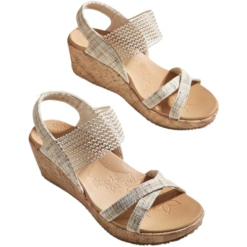 Hixingo Sandalen Sommer Damen 2025, Damen Sandalen Sommer mit Platform Absatz 5 CM Elegant Bequem Frauen Sommerschuhe Sportlich Peep Toe Outdoorsandalen (38,BQ5 Khaki) von Hixingo