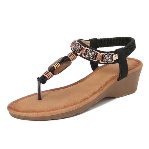 Hixingo Sandalen Sommer Damen 2025, Damen Sandalen Sommer mit Platform Absatz 5 CM Elegant Bequem Frauen Sommerschuhe Sportlich Peep Toe Outdoorsandalen (40,668-2 Schwarz) von Hixingo