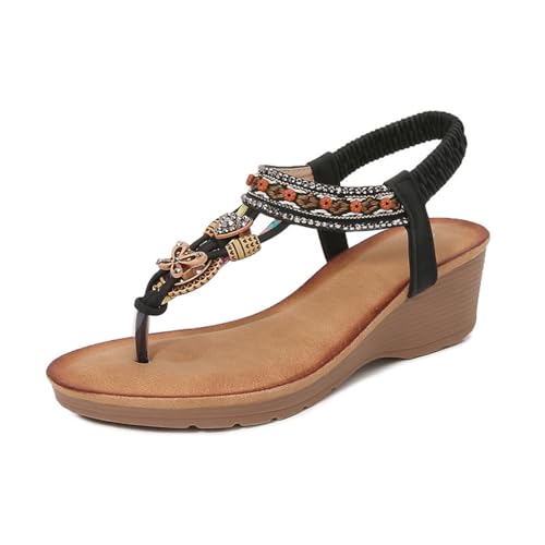 Hixingo Sandalen Sommer Damen 2025, Damen Sandalen Sommer mit Platform Absatz 5.5 CM Elegant Bequem Frauen Sommerschuhe Sportlich Peep Toe Outdoorsandalen (38,5891 Schwarz) von Hixingo