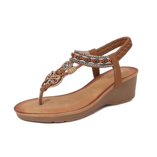 Hixingo Sandalen Sommer Damen 2025, Damen Sandalen Sommer mit Platform Absatz 5.5 CM Elegant Bequem Frauen Sommerschuhe Sportlich Peep Toe Outdoorsandalen (39,5891 Braun) von Hixingo
