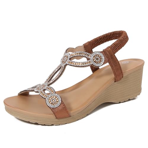 Hixingo Sandalen Sommer Damen 2025, Damen Sandalen Sommer mit Platform Absatz 5.5 CM Elegant Bequem Frauen Sommerschuhe Sportlich Peep Toe Outdoorsandalen (42,7351 Braun) von Hixingo