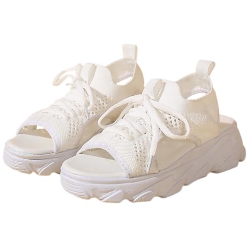 Hixingo Sandalen Sommer Damen 2025, Damen Sandalen Sommer mit Platform Absatz 5CM Elegant Bequem Frauen Sommerschuhe Sportlich Peep Toe Outdoorsandalen (37,331 Weiß) von Hixingo