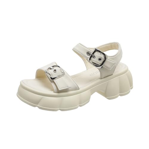 Hixingo Sandalen Sommer Damen 2025, Damen Sandalen Sommer mit Platform Absatz 5CM Elegant Bequem Frauen Sommerschuhe Sportlich Peep Toe Outdoorsandalen (39,399 Weiß) von Hixingo
