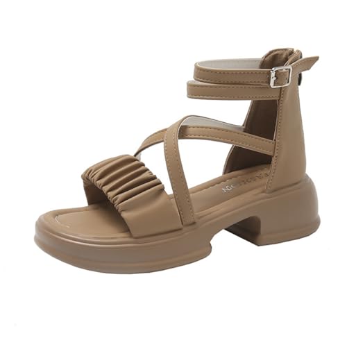 Hixingo Sandalen Sommer Damen 2025, Damen Sandalen Sommer mit Platform Absatz 5CM Elegant Bequem Frauen Sommerschuhe Sportlich Peep Toe Outdoorsandalen (S988 Khaki,35) von Hixingo