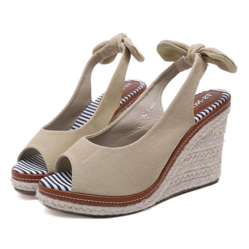 Hixingo Sandalen Sommer Damen 2025, Damen Sandalen Sommer mit Platform Absatz 9.5 CM Elegant Bequem Frauen Sommerschuhe Sportlich Peep Toe Outdoorsandalen (37,883 Khaki) von Hixingo