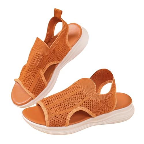 Hixingo Sandalen Sommer Damen 2025, Damen Sandalen Sommer mit Platform Absatz4CM Elegant Bequem Frauen Sommerschuhe Sportlich Peep Toe Outdoorsandalen (42,LX25 Orange) von Hixingo
