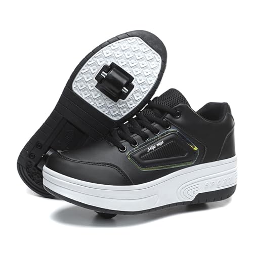 Hixingo Schuhe mit Rollen für Jungen Mädchen, Mode Kinder Rollschuhe Schuhe mit Rollen,Outdoor Turnschuhe Versenkbarer, 2-in-1 Roller Schuhe Turnschuhe Skateboardschuhe 39 EU Schwarz von Hixingo