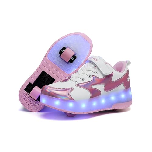 Hixingo Schuhe mit Rollen für Jungen Mädchen Kinder, Rollschuhe Schuhe mit LED Turnschuhe mit 2 Rollen, Skateboardschuhe Kinderschuhe, 2 In 1 Multifunktionale Sneaker mit Rollen von Hixingo