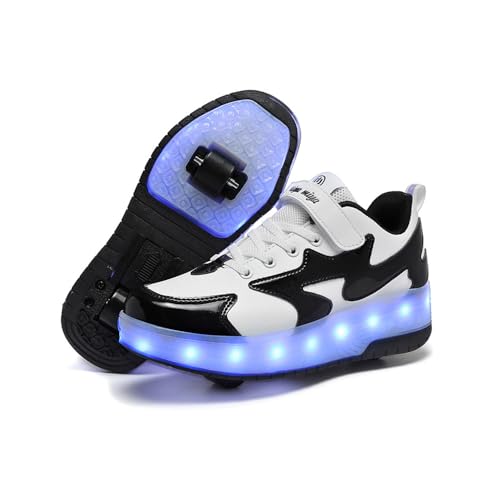 Hixingo Schuhe mit Rollen für Jungen Mädchen Kinder, Rollschuhe Schuhe mit LED Turnschuhe mit 2 Rollen, Skateboardschuhe Kinderschuhe, 2 In 1 Multifunktionale Sneaker mit Rollen von Hixingo